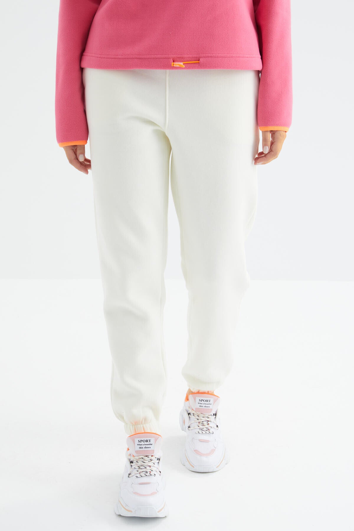 High Waist Brushed 3-Thread Cotton Basic Women's Tracksuit Bottom - 94624