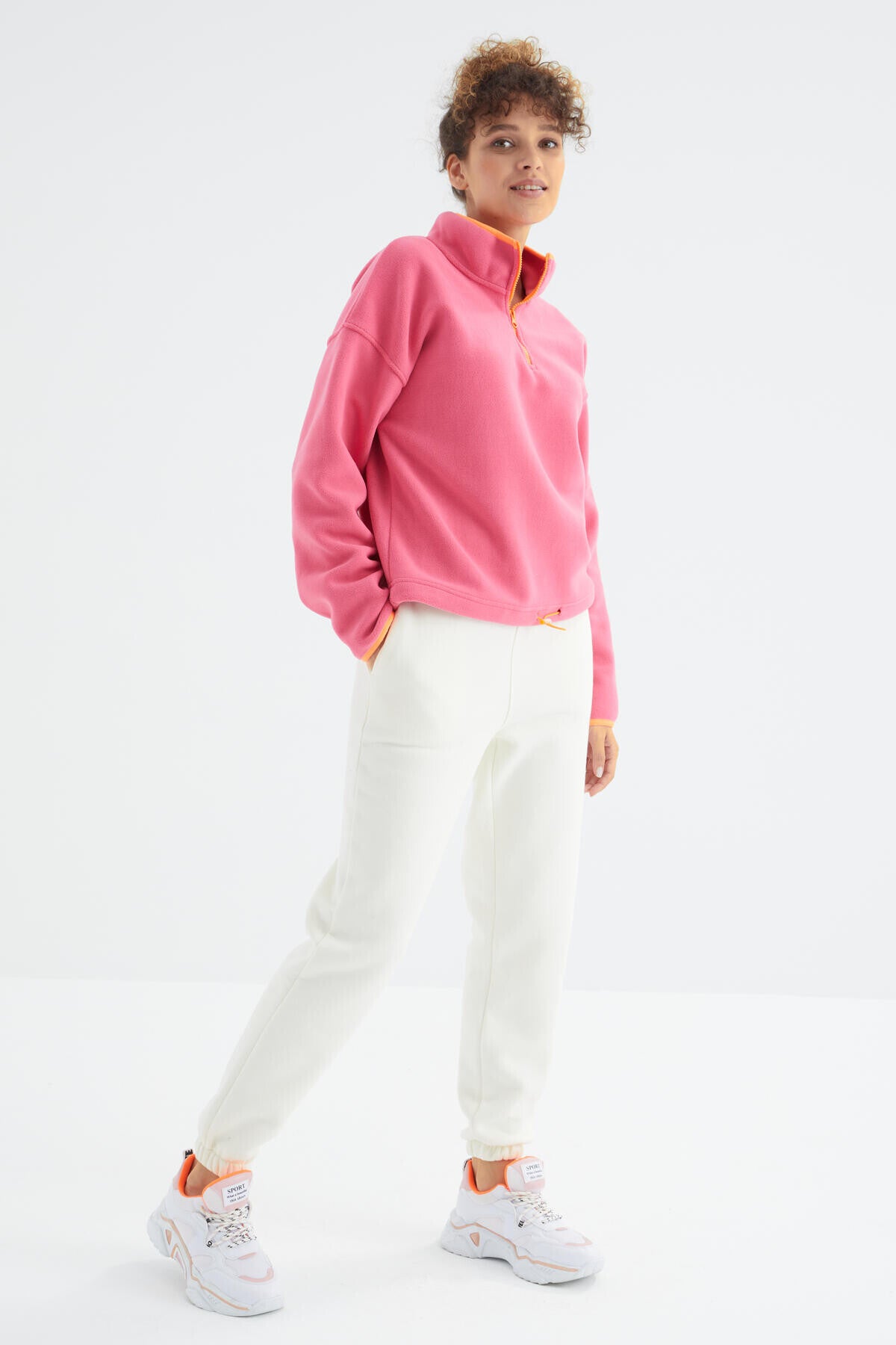 High Waist Brushed 3-Thread Cotton Basic Women's Tracksuit Bottom - 94624