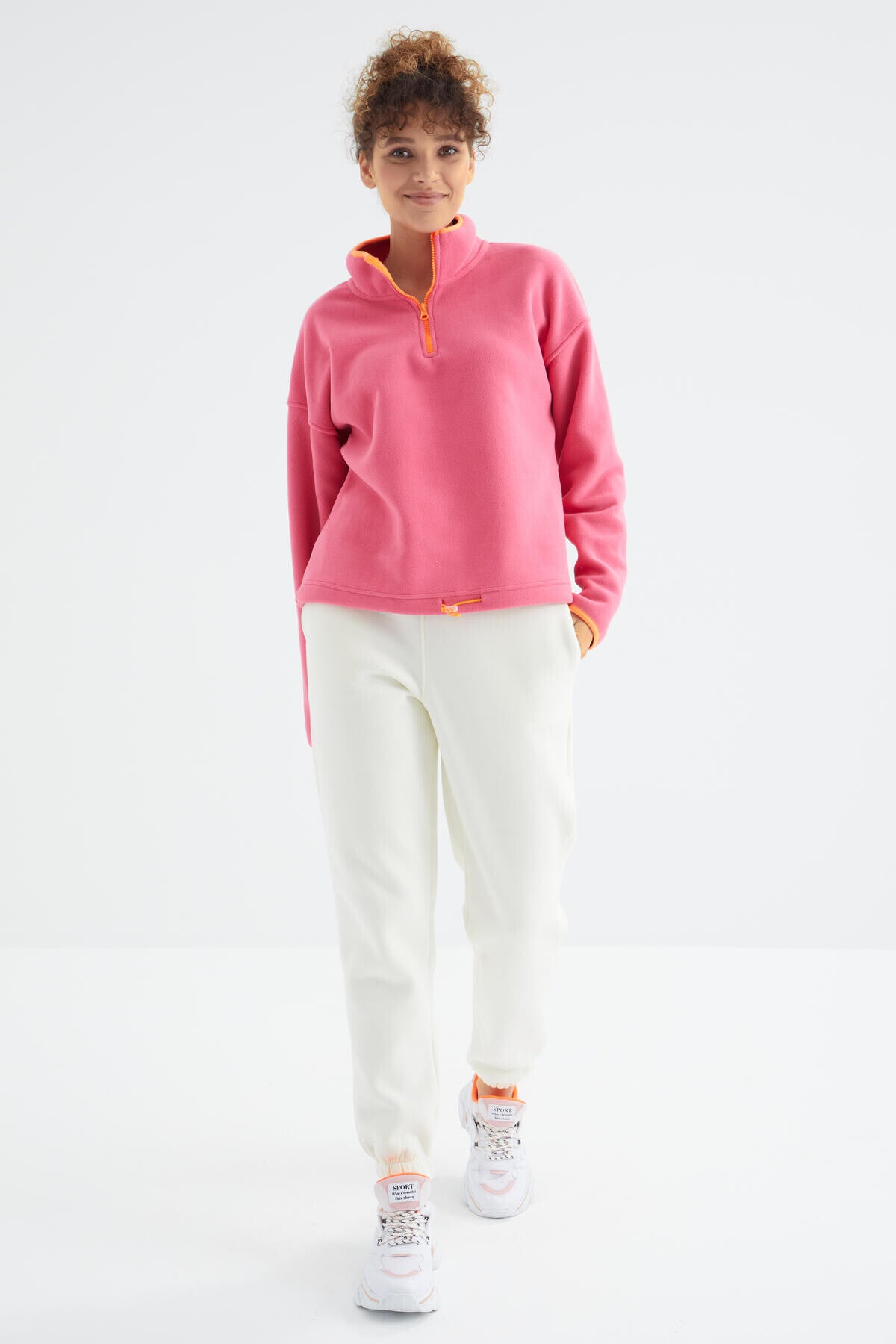 High Waist Brushed 3-Thread Cotton Basic Women's Tracksuit Bottom - 94624