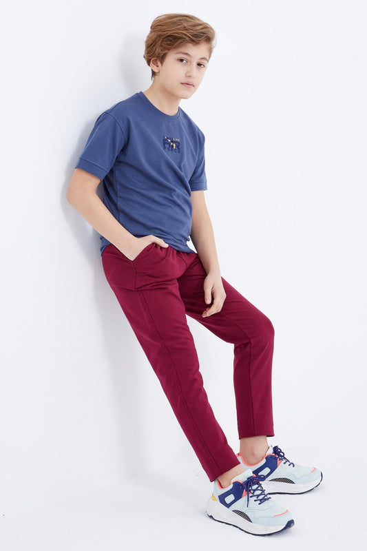 Purple Laced Bottom Hem Basic Boys' Tracksuit Bottom - 10858