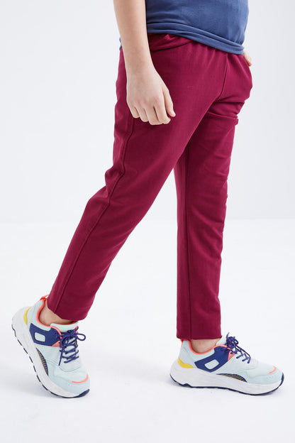 Purple Laced Bottom Hem Basic Boys' Tracksuit Bottom - 10858