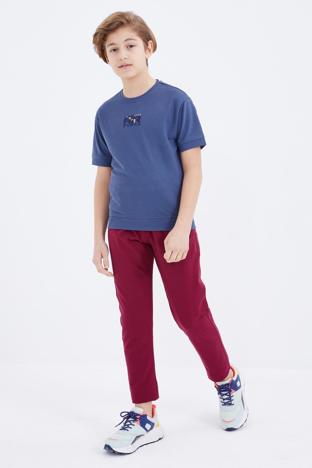 Purple Laced Bottom Hem Basic Boys' Tracksuit Bottom - 10858