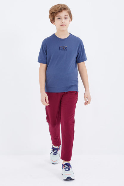 Purple Laced Bottom Hem Basic Boys' Tracksuit Bottom - 10858