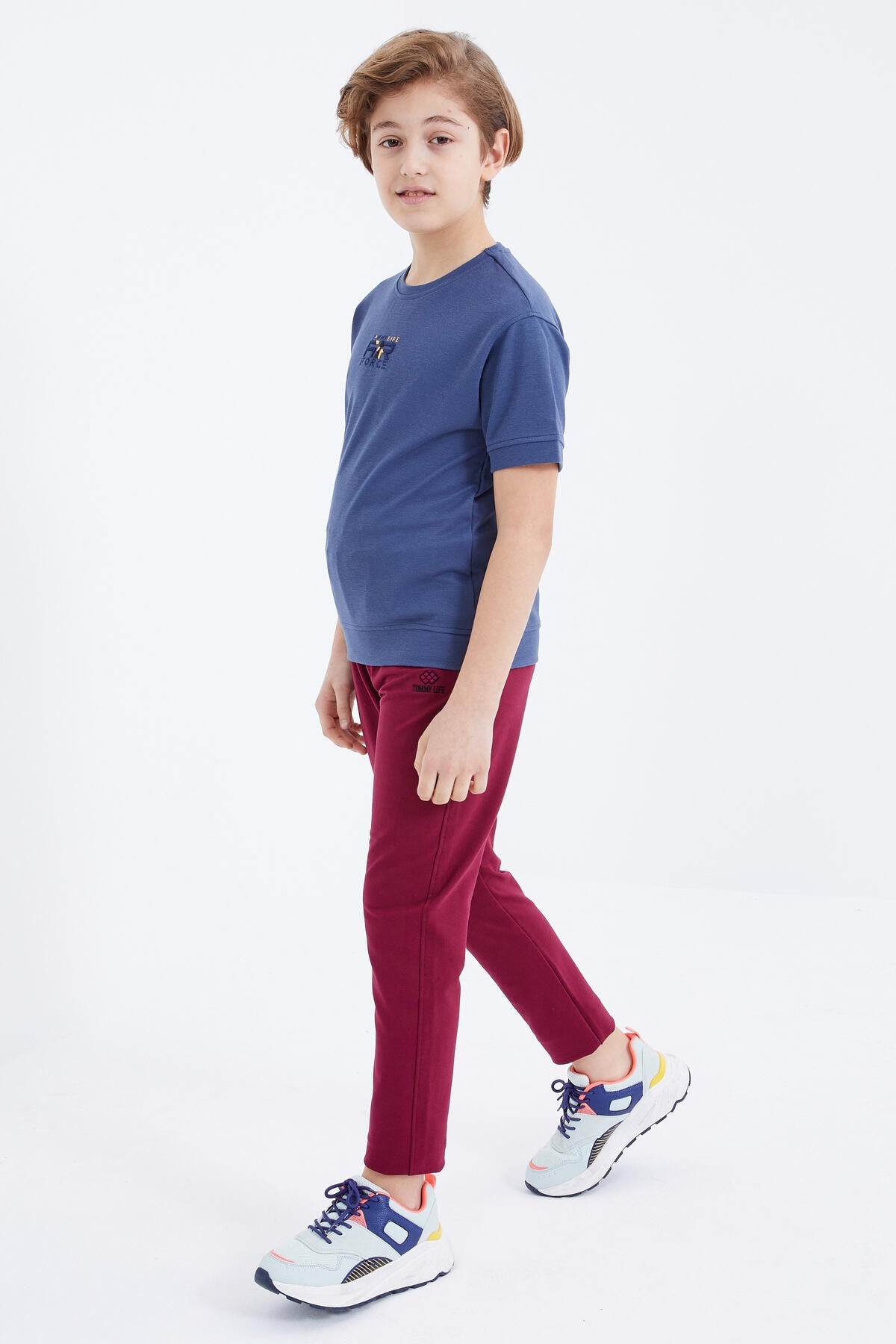 Purple Laced Bottom Hem Basic Boys' Tracksuit Bottom - 10858