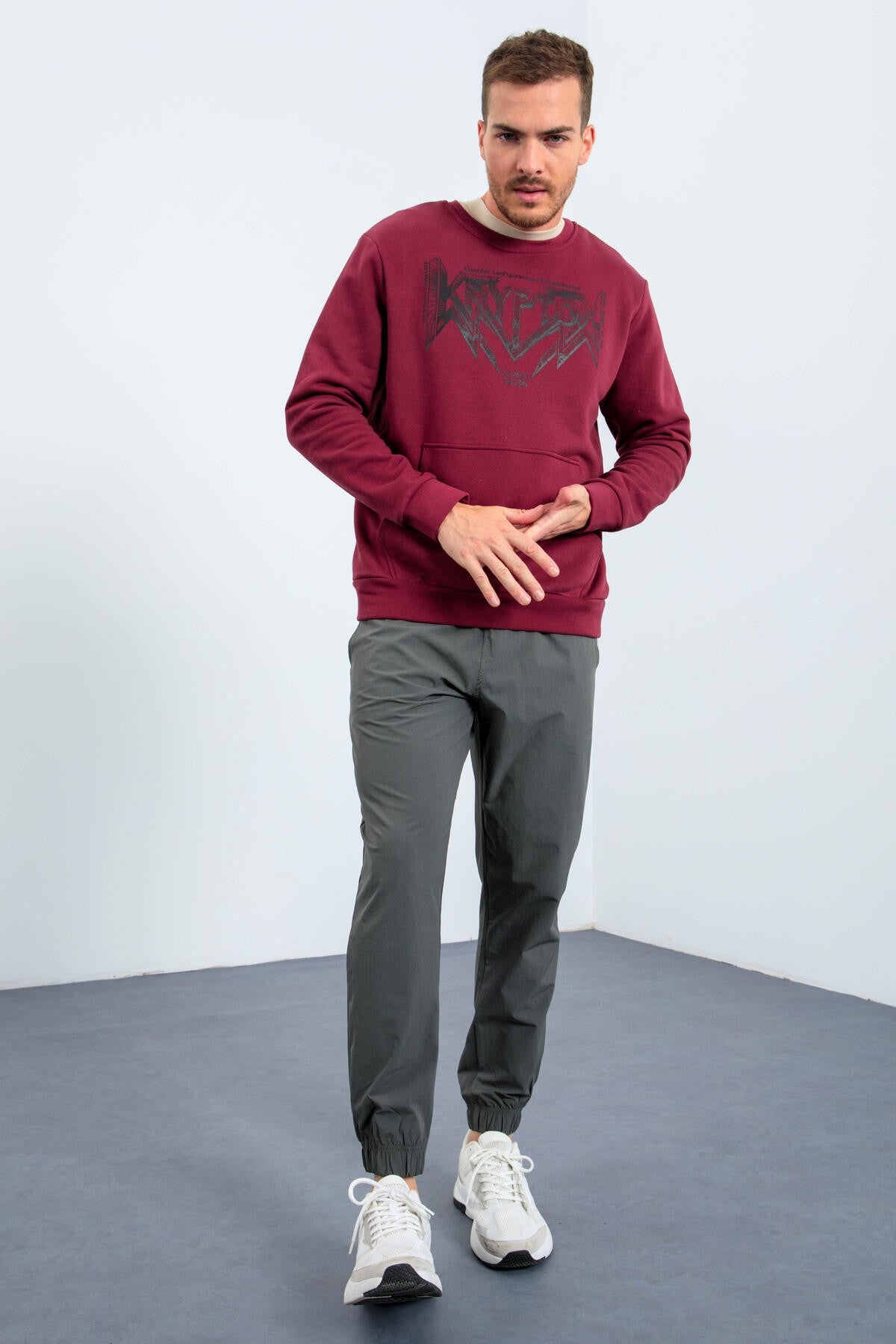 Purple Men's Printed Letter O Collar Comfort Fit Sweatshirt - 88037