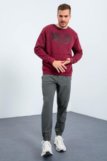 Purple Men's Printed Letter O Collar Comfort Fit Sweatshirt - 88037