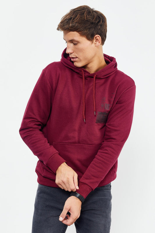 Purple Front and Back Print Comfort Fit Men's Hooded Sweatshirt - 88017