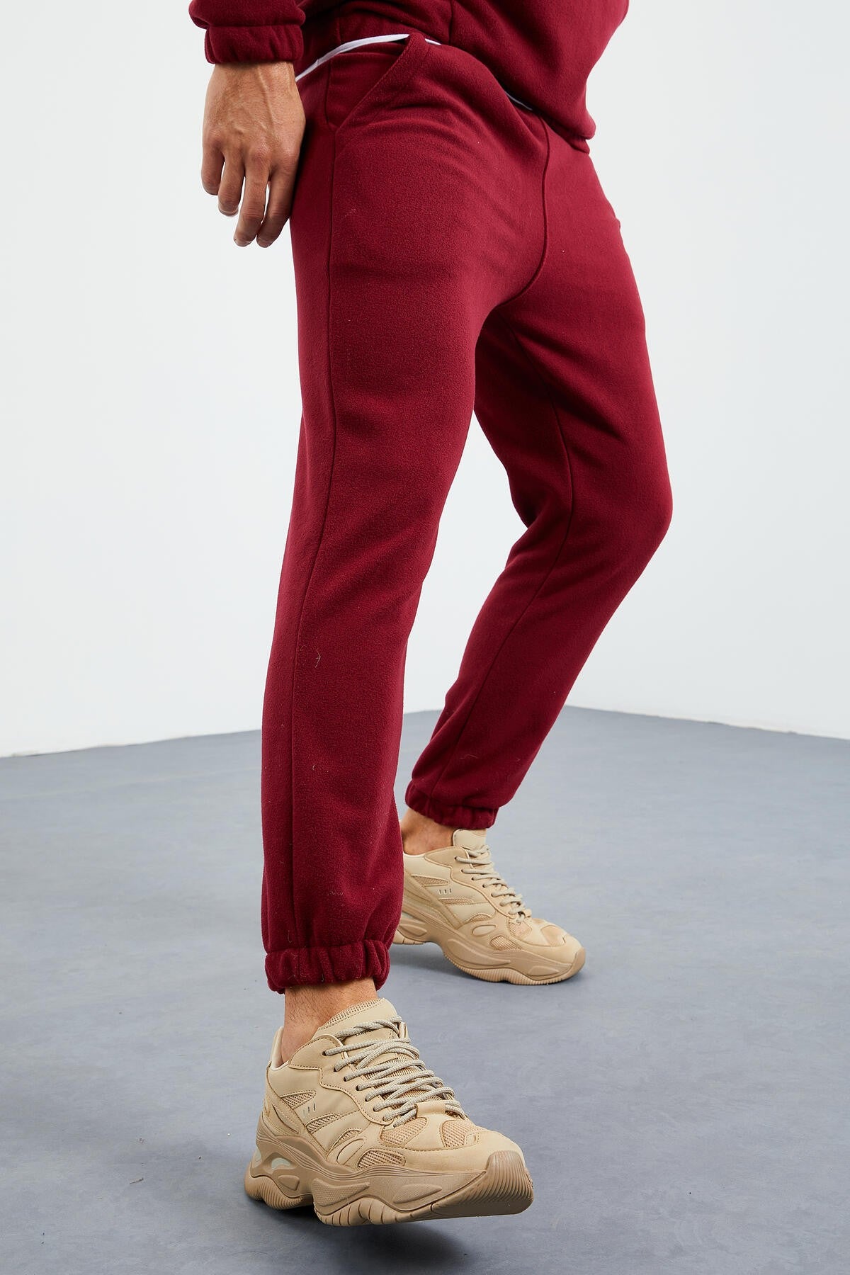 Purple Half-Zip Stand Collar Elastic Cuff Fleece Men's Tracksuit Set - 85159