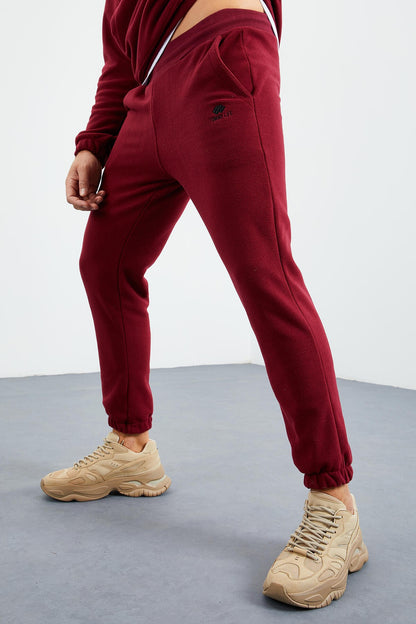 Purple Half-Zip Stand Collar Elastic Cuff Fleece Men's Tracksuit Set - 85159