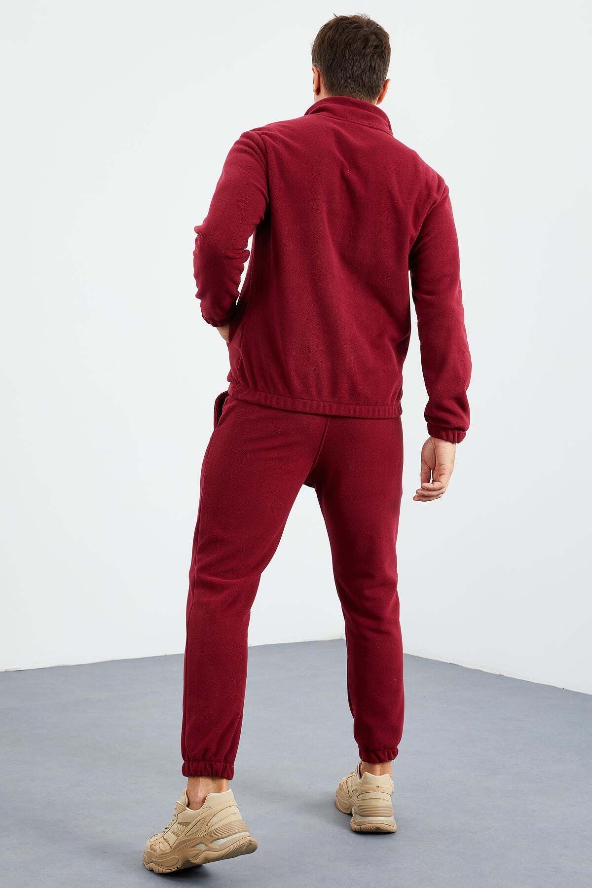 Purple Half-Zip Stand Collar Elastic Cuff Fleece Men's Tracksuit Set - 85159