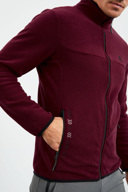Purple Embroidered High Neck Zippered Standard Fit Men's Sweatshirt Fleece - 87992