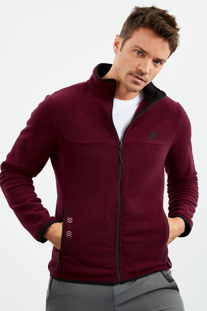 Purple Embroidered High Neck Zippered Standard Fit Men's Sweatshirt Fleece - 87992