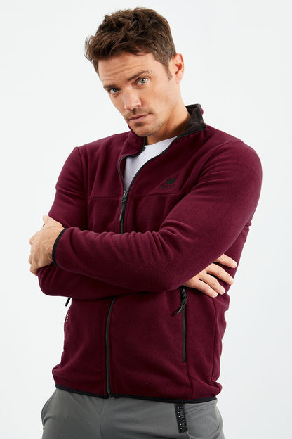 Purple Embroidered High Neck Zippered Standard Fit Men's Sweatshirt Fleece - 87992