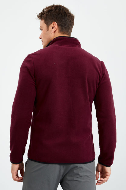 Purple Embroidered High Neck Zippered Standard Fit Men's Sweatshirt Fleece - 87992