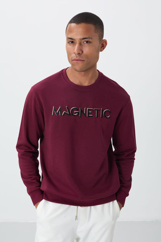 Purple Embroidered O Neck Comfort Fit Polar Lined Men's Sweatshirt - 88020