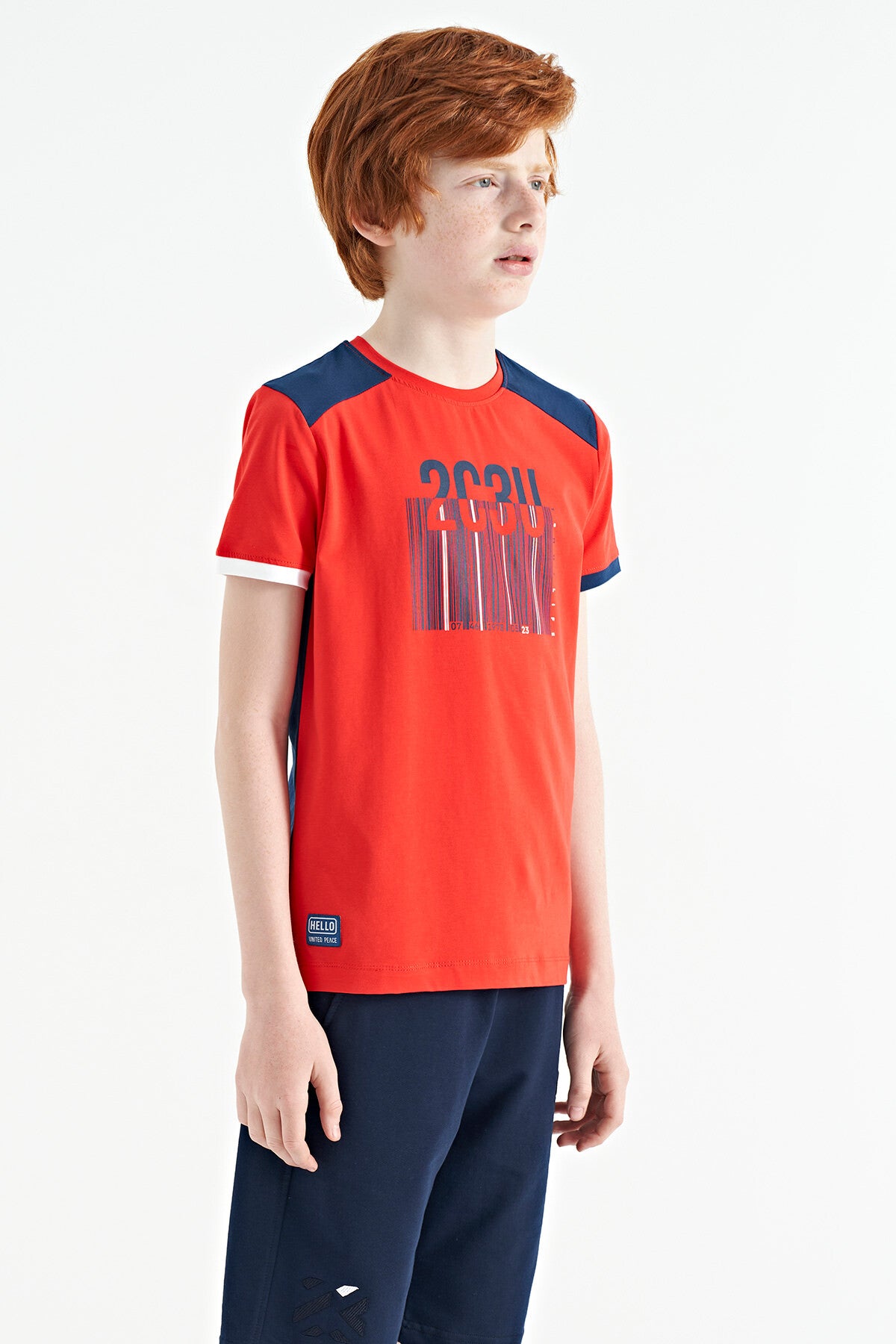 Fiesta Print Detailed O Collar Standard Cut Boys' T-Shirt - 11157