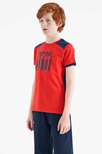 Fiesta Print Detailed O Collar Standard Cut Boys' T-Shirt - 11157