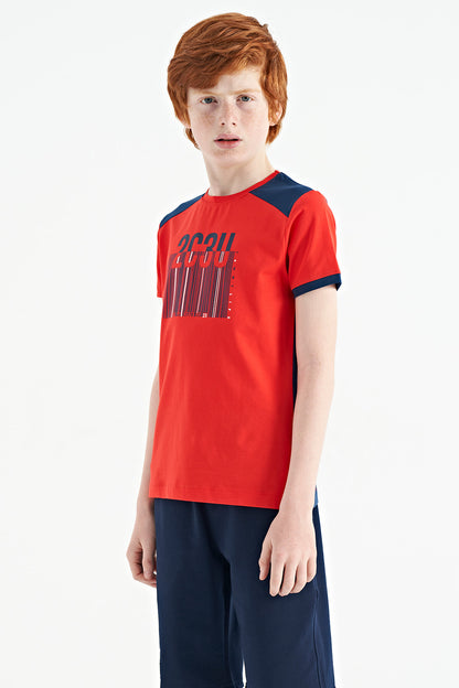 Fiesta Print Detailed O Collar Standard Cut Boys' T-Shirt - 11157