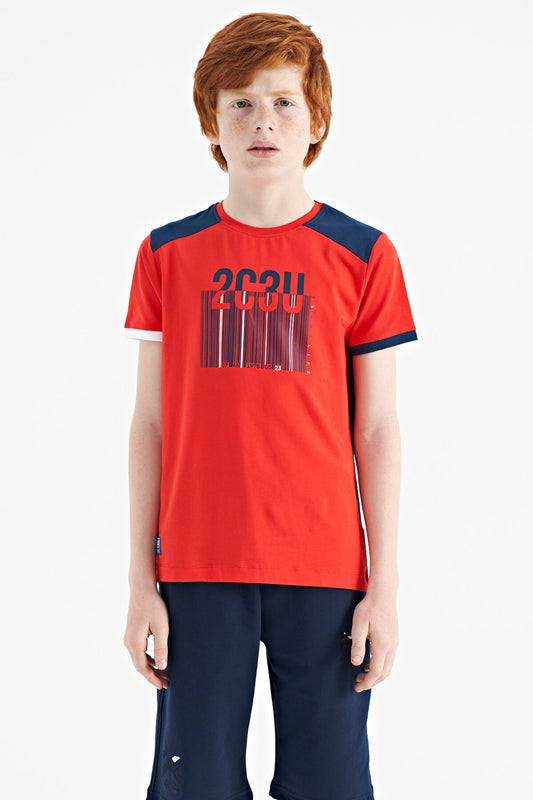 Fiesta Print Detailed O Collar Standard Cut Boys' T-Shirt - 11157