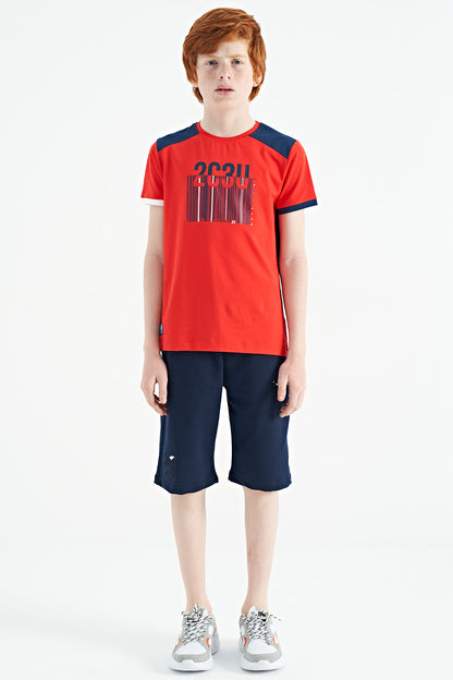 Fiesta Print Detailed O Collar Standard Cut Boys' T-Shirt - 11157
