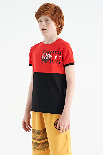 Fiesta Print Detailed Color Block Standard Fit O Collar Boys T-Shirt - 11107