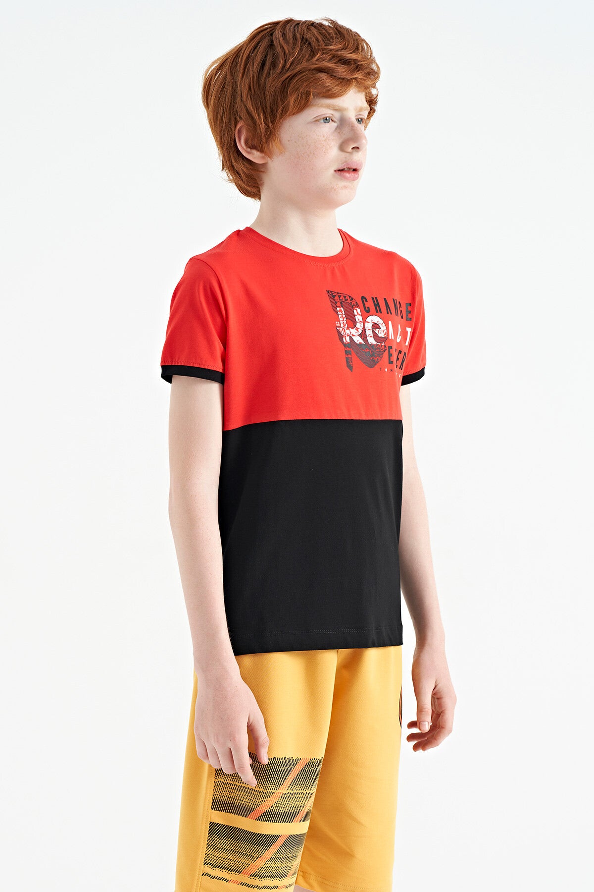 Fiesta Print Detailed Color Block Standard Fit O Collar Boys T-Shirt - 11107