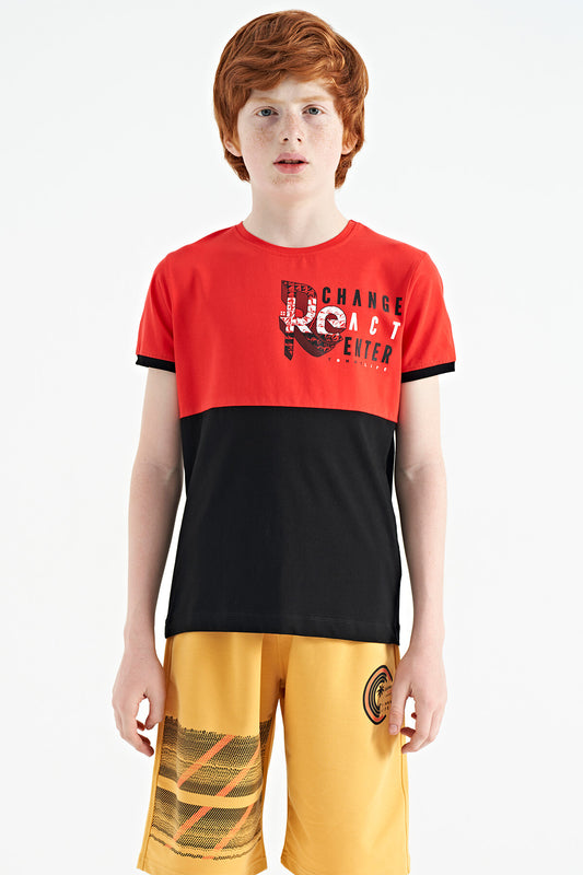 Fiesta Print Detailed Color Block Standard Fit O Collar Boys T-Shirt - 11107