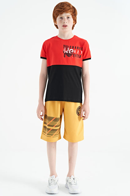 Fiesta Print Detailed Color Block Standard Fit O Collar Boys T-Shirt - 11107