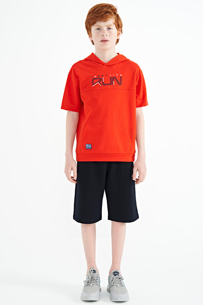 Fiesta Kangaroo Print Hooded Oversize Boys' T-Shirt - 11160