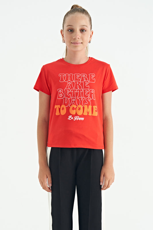Fiesta O Neck Print Comfort Fit Short Sleeve Cropped Girls T-Shirt - 75118