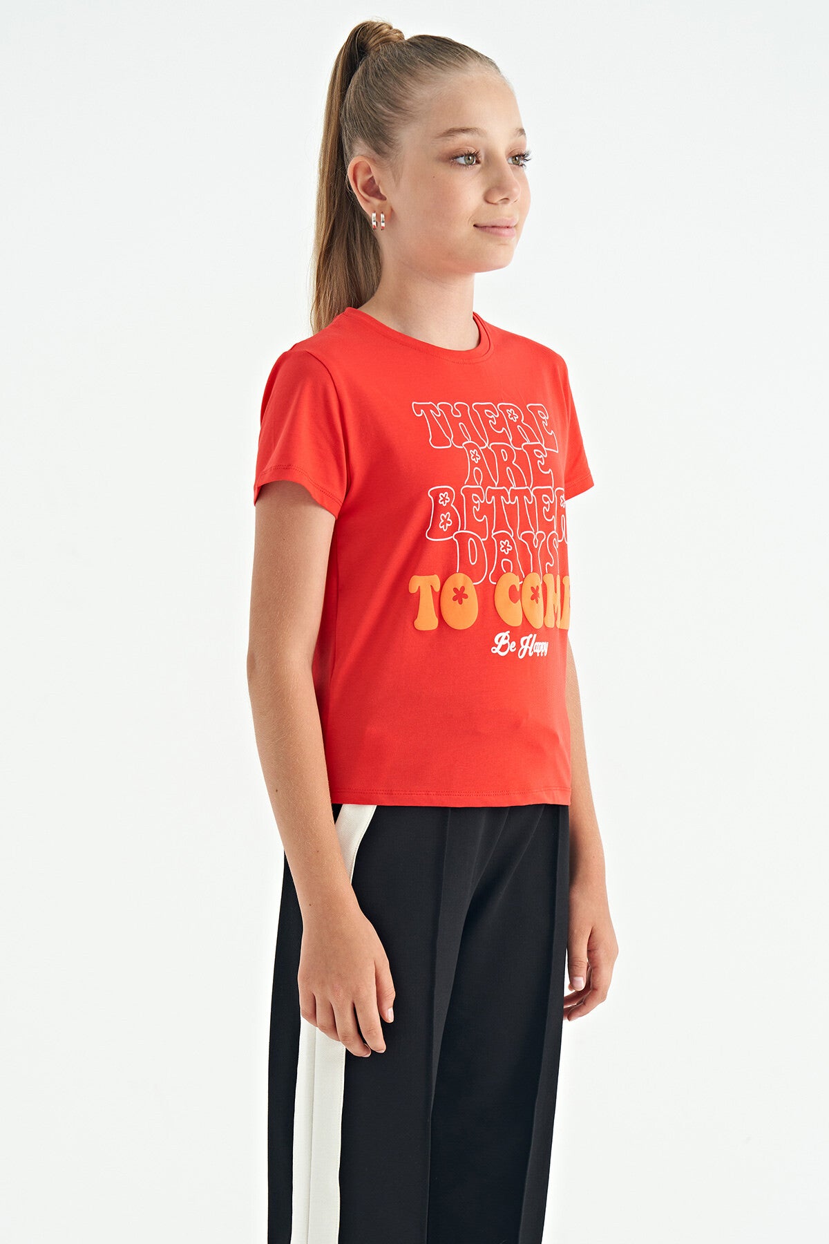 Fiesta O Neck Print Comfort Fit Short Sleeve Cropped Girls T-Shirt - 75118