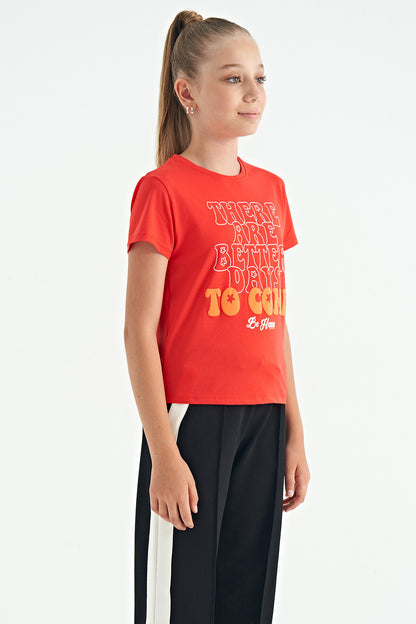 Fiesta O Neck Print Comfort Fit Short Sleeve Cropped Girls T-Shirt - 75118