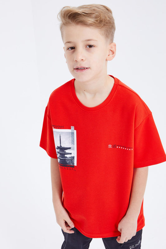 Fiesta Oversize Printed Short Sleeve O Collar Boys' T-Shirt - 10925