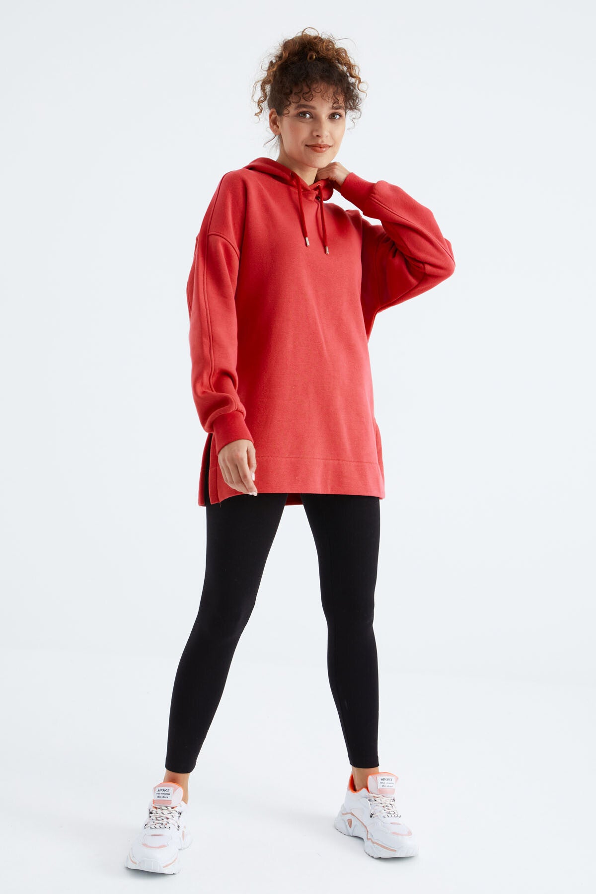 Fiesta Raglan Collar Basic Hooded Oversize Sweatshirt Tunic - 97242