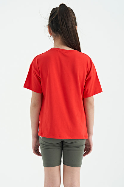 Fiesta Print Letter O Collar Oversize Short Sleeve Girls' T-Shirt - 75112
