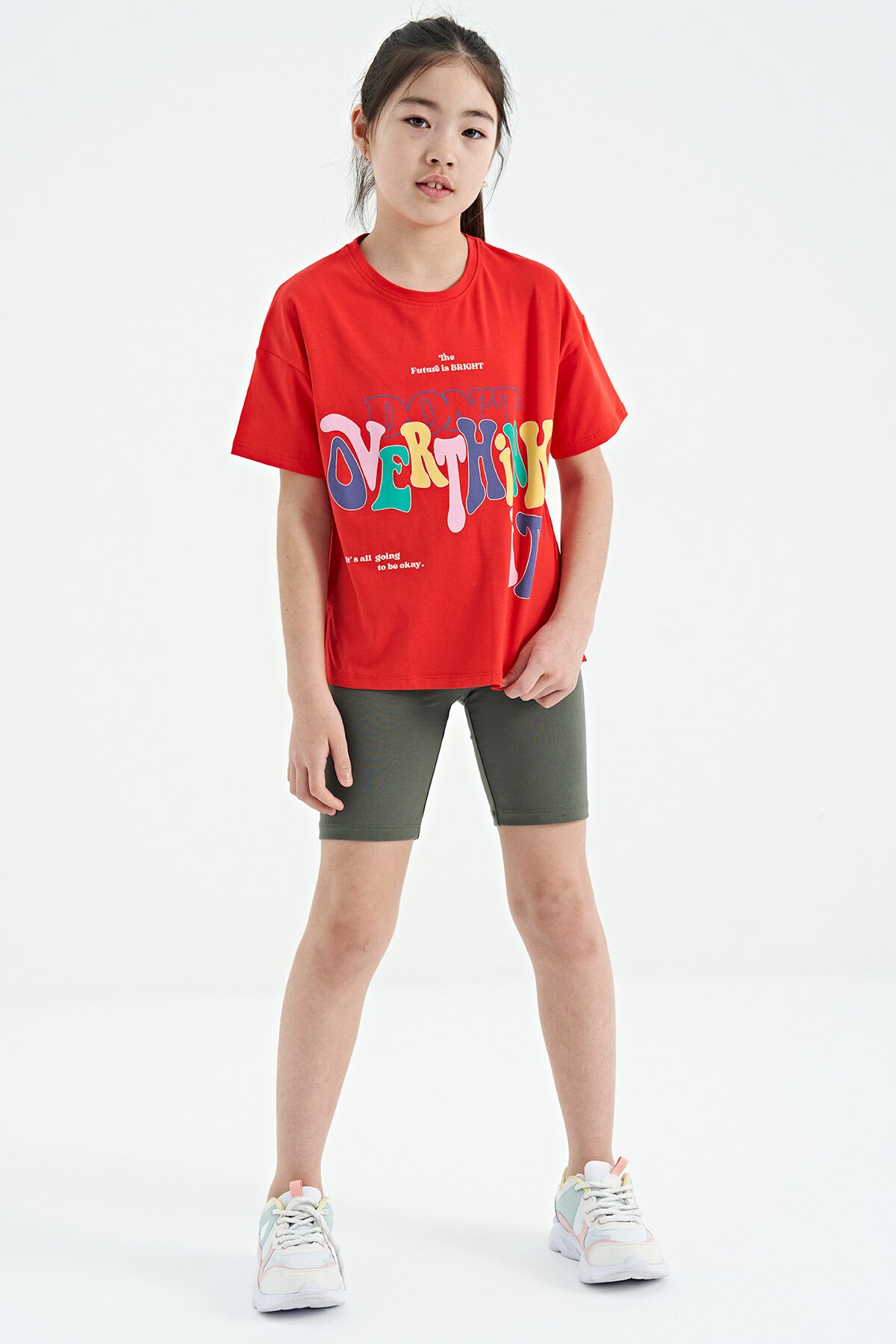 Fiesta Print Letter O Collar Oversize Short Sleeve Girls' T-Shirt - 75112