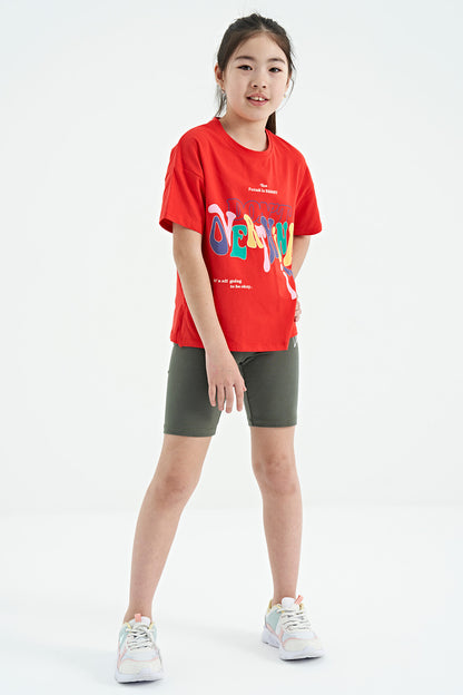 Fiesta Print Letter O Collar Oversize Short Sleeve Girls' T-Shirt - 75112