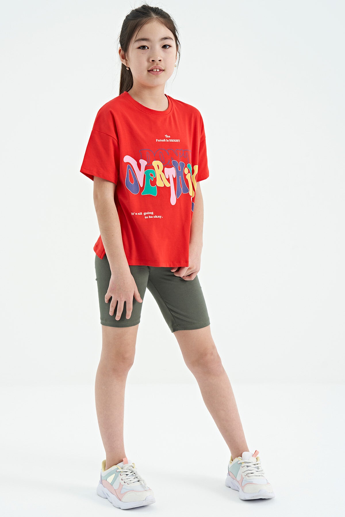 Fiesta Print Letter O Collar Oversize Short Sleeve Girls' T-Shirt - 75112