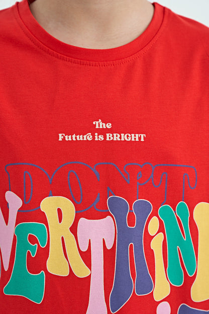 Fiesta Print Letter O Collar Oversize Short Sleeve Girls' T-Shirt - 75112