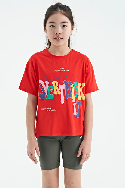 Fiesta Print Letter O Collar Oversize Short Sleeve Girls' T-Shirt - 75112
