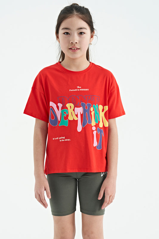 Fiesta Print Letter O Collar Oversize Short Sleeve Girls' T-Shirt - 75112