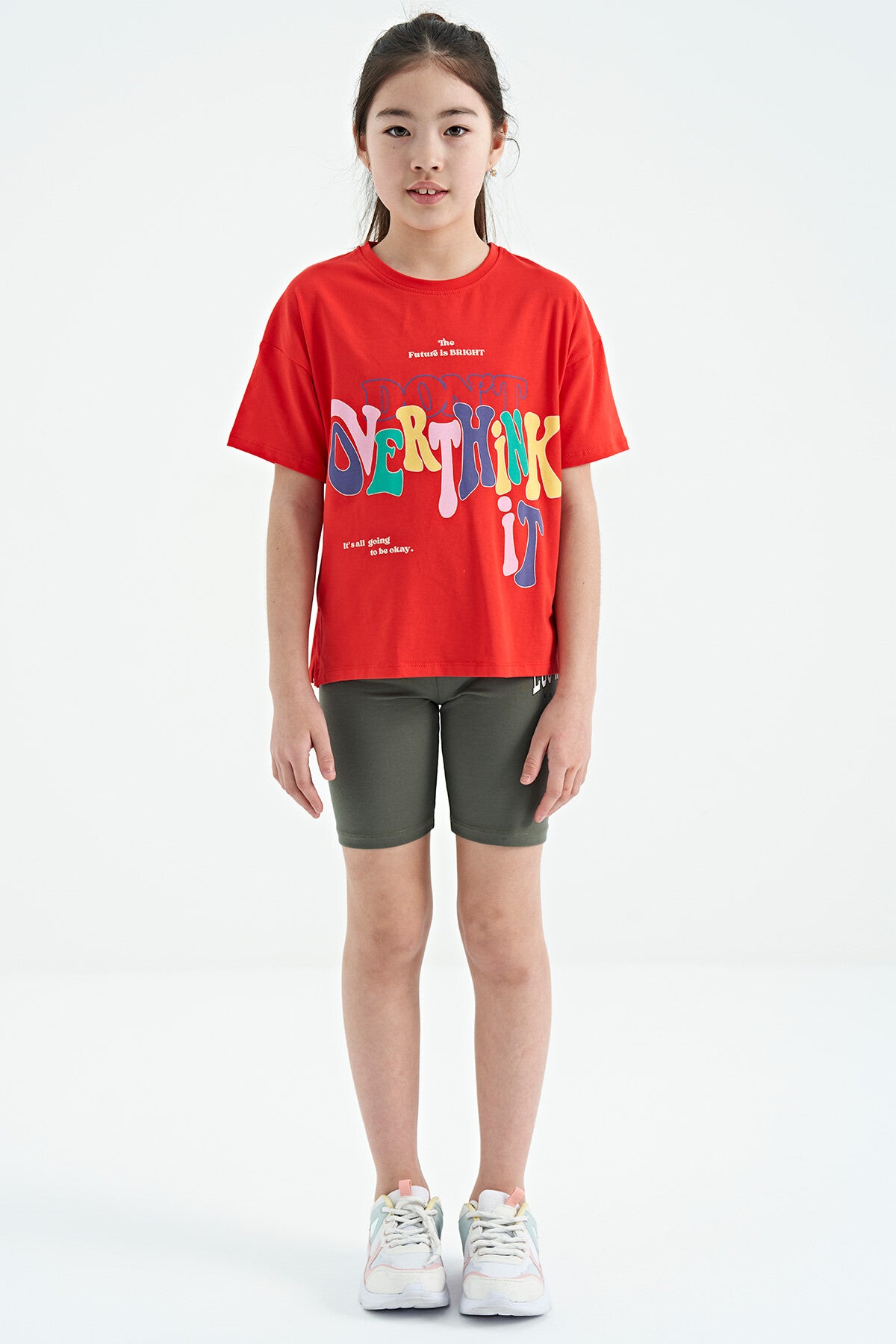 Fiesta Print Letter O Collar Oversize Short Sleeve Girls' T-Shirt - 75112