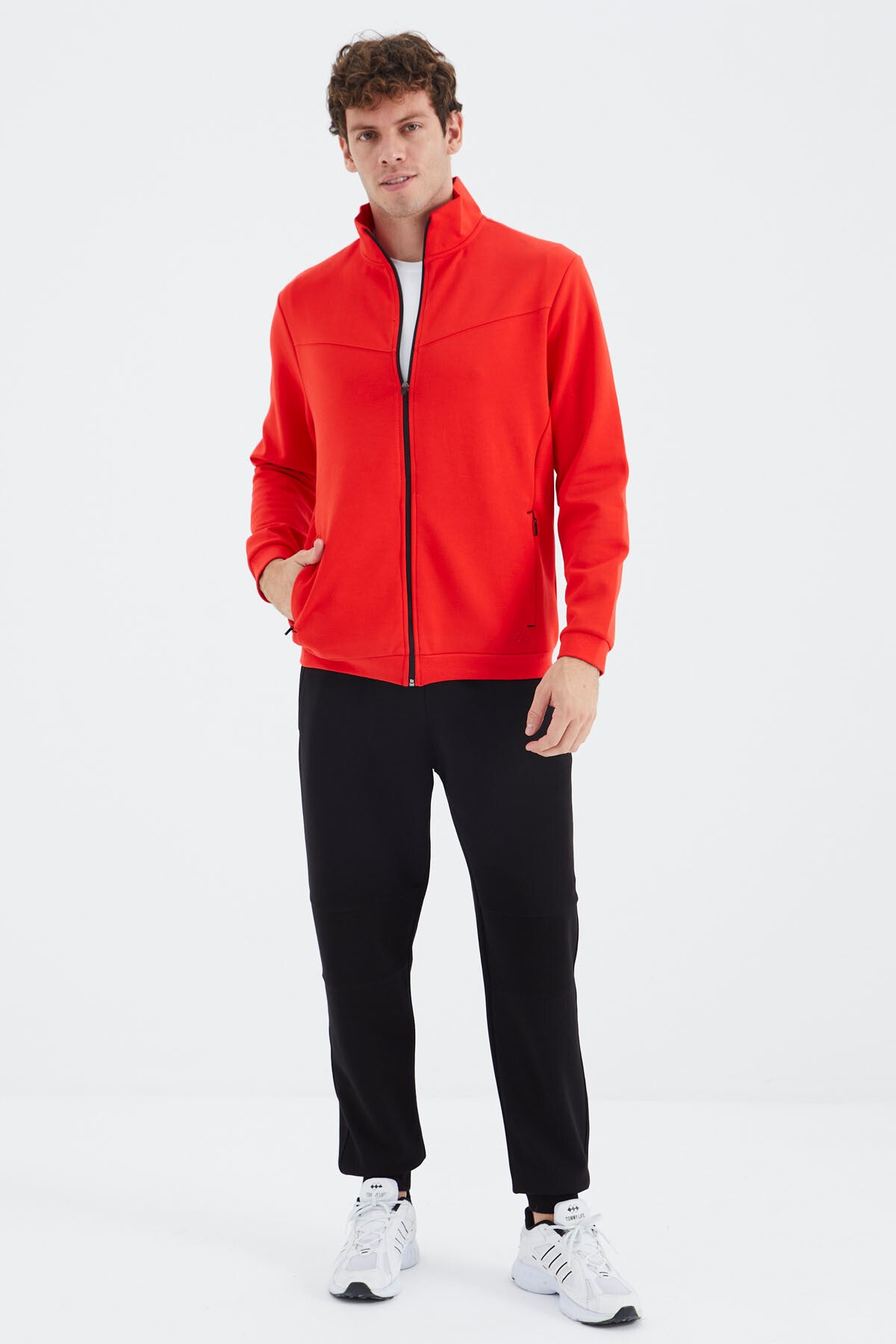 Fiesta - Black Stand-Up Collar Hidden Pocket Detailed Relax Fit Men's Tracksuit Set - 85220