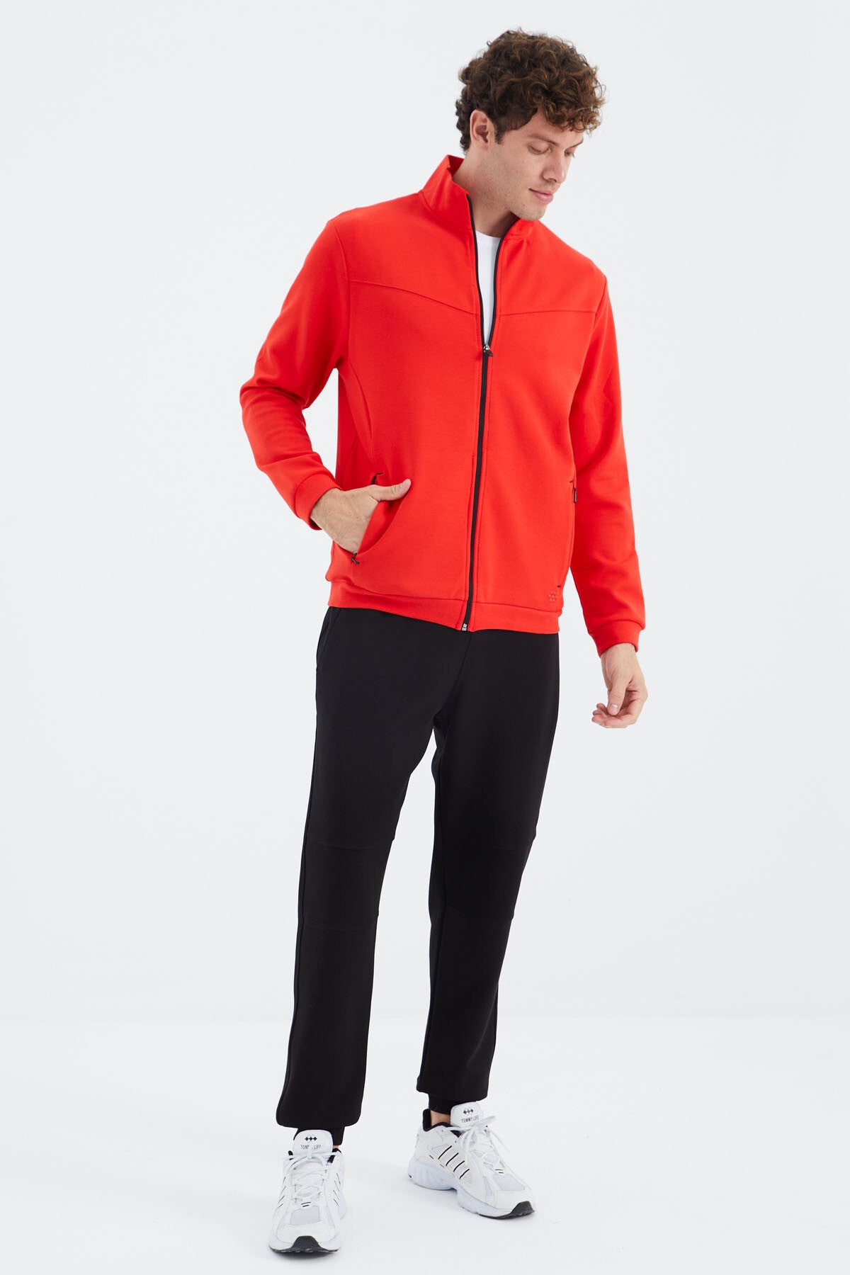 Fiesta - Black Stand-Up Collar Hidden Pocket Detailed Relax Fit Men's Tracksuit Set - 85220