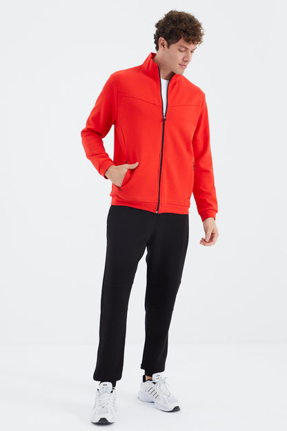 Fiesta - Black Stand-Up Collar Hidden Pocket Detailed Relax Fit Men's Tracksuit Set - 85220