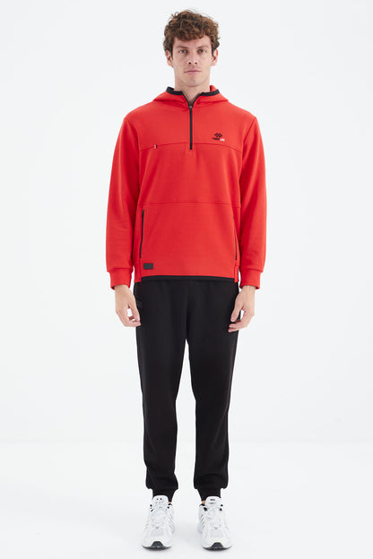 Fiesta - Black Hooded Half-Zip Pocket Detailed Men's Tracksuit Set - 85222