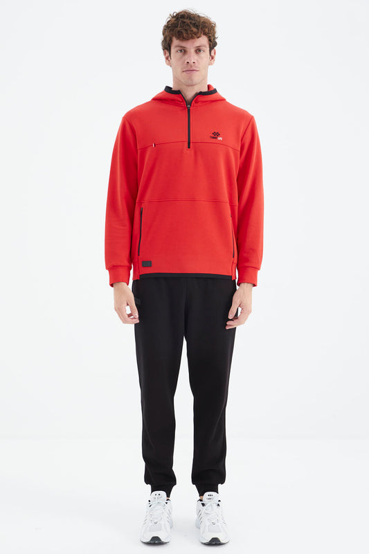 Fiesta - Black Hooded Half-Zip Pocket Detailed Men's Tracksuit Set - 85222
