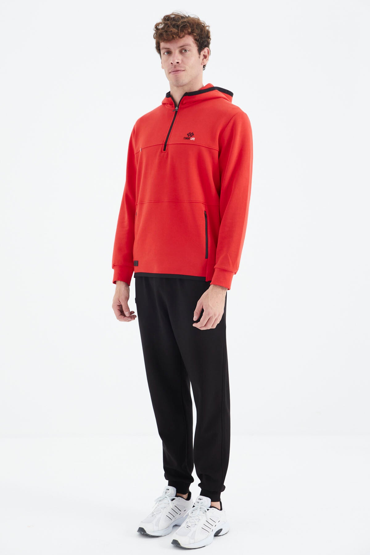 Fiesta - Black Hooded Half-Zip Pocket Detailed Men's Tracksuit Set - 85222