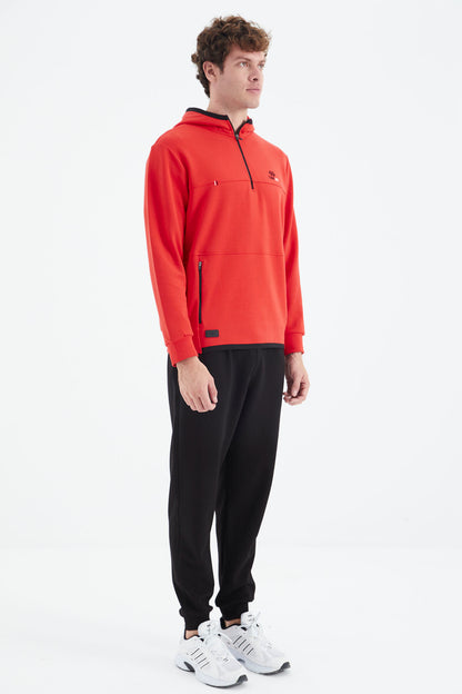 Fiesta - Black Hooded Half-Zip Pocket Detailed Men's Tracksuit Set - 85222