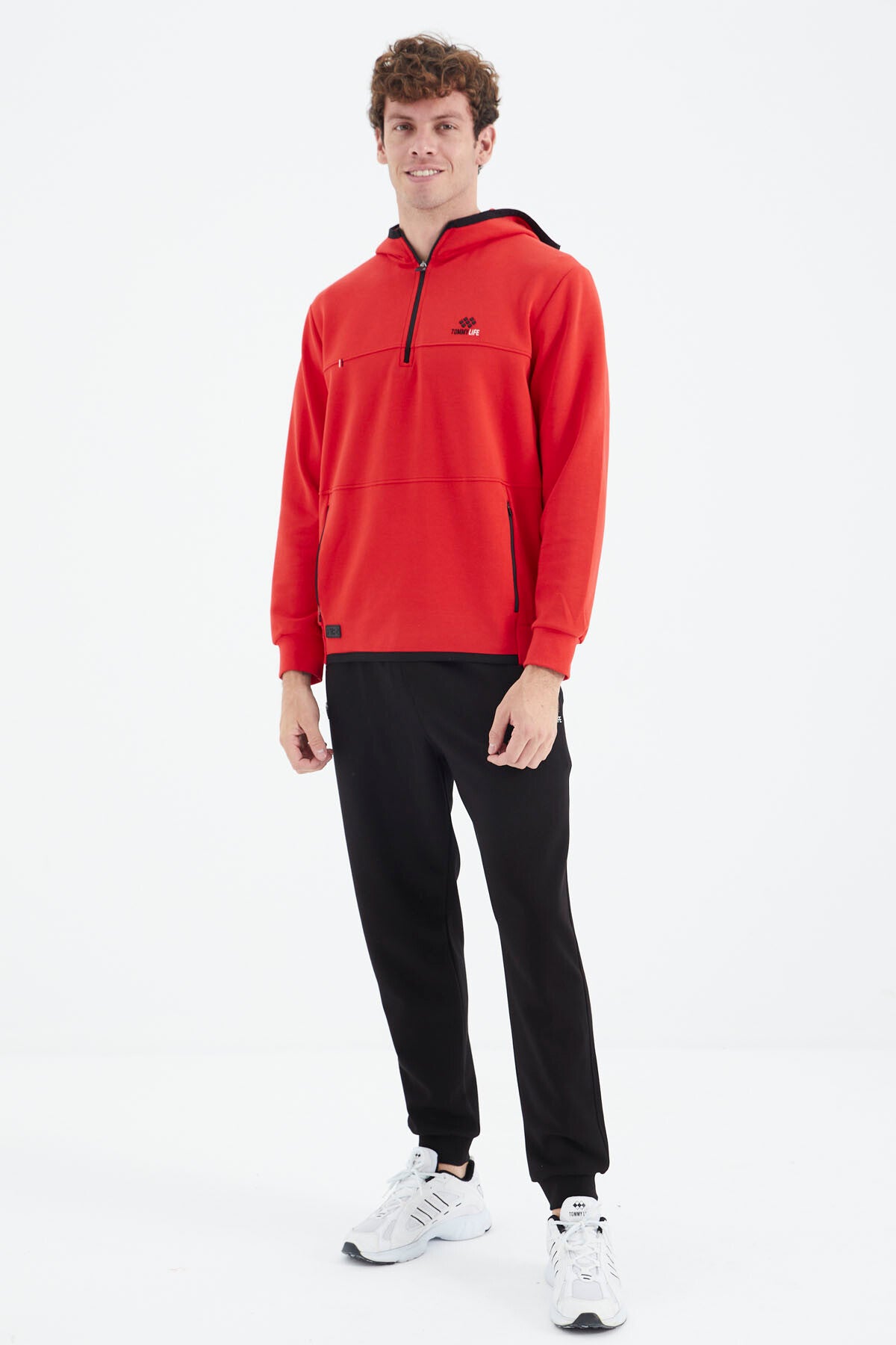 Fiesta - Black Hooded Half-Zip Pocket Detailed Men's Tracksuit Set - 85222
